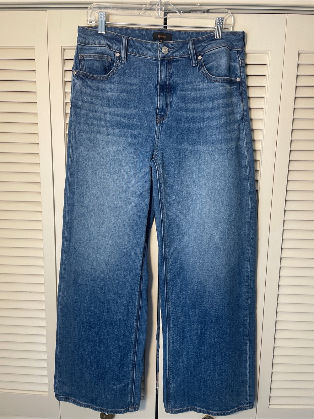 Quince Bella Stretch Relaxed Straight Jeans Sz 31 Atlantic Blue Full length